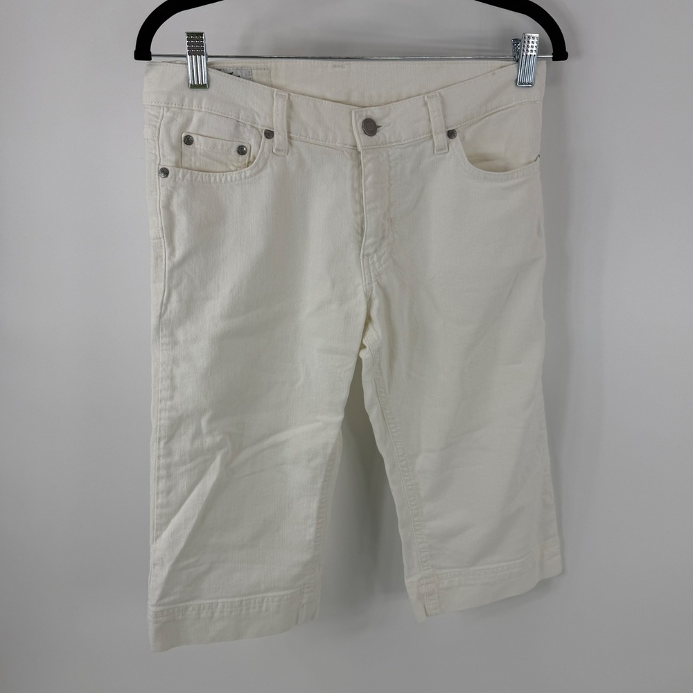 Lacoste Womens White Denim Bermuda Shorts Size 38 Stretch Cotton Knee Length 807